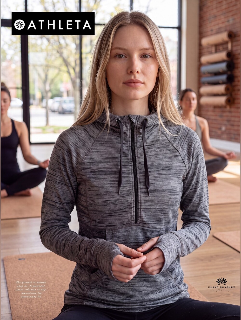 Athleta Heavenly Hail Hoodie 2 Size Small Gray Heather Half Zip Thumbholes
